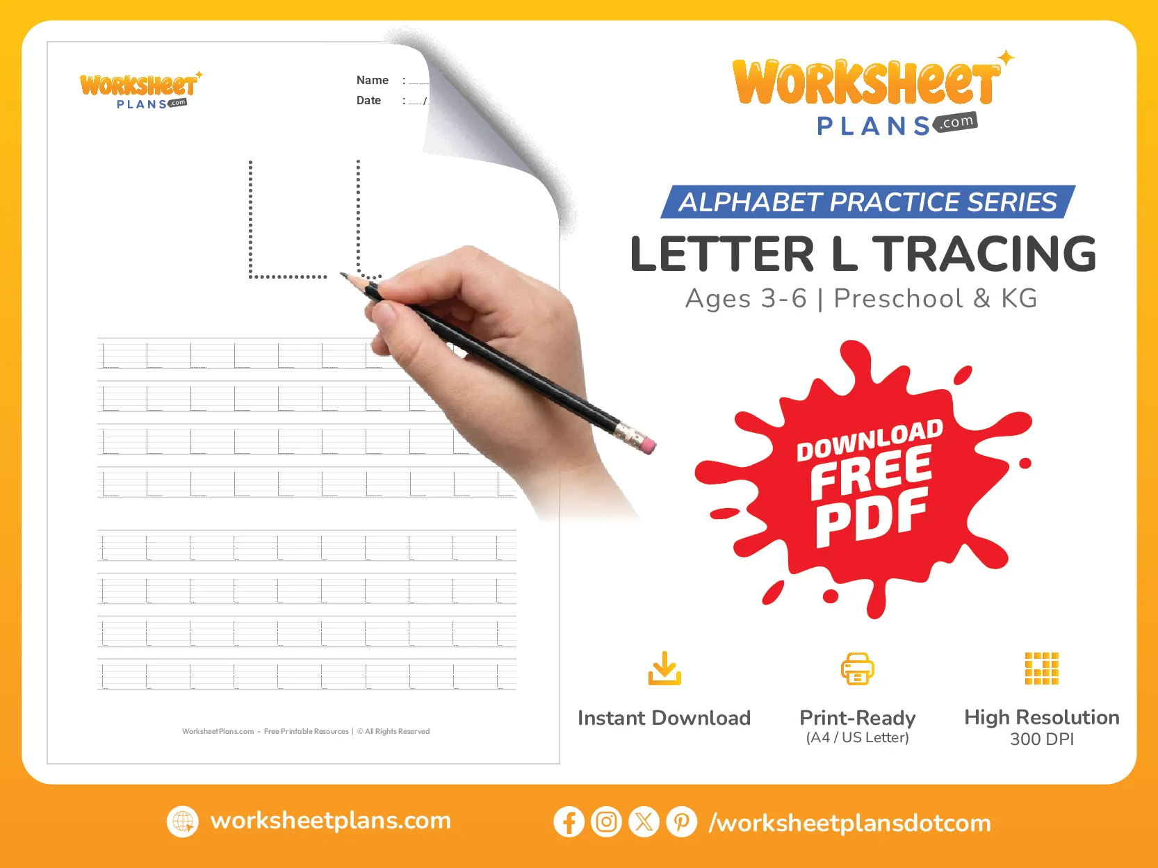 Free Letter L Tracing Worksheet for Preschool and Kindergarten